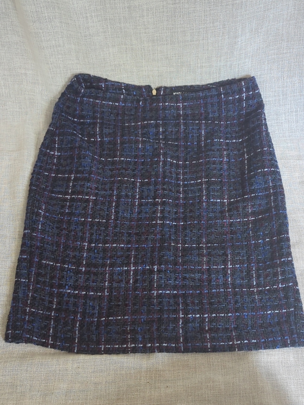 Karl Lagerfeld Plaid Tweed Pencil Skirt in Navy and Black Purple Mini